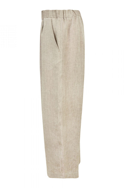 Shop Emerging Unisex Street Brand Monochrome Beige Organic Linen Wide Leg Trousers at Erebus