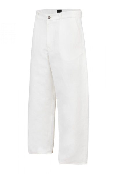 Shop Emerging Unisex Street Brand Monochrome White Organic Linen Round Trousers at Erebus