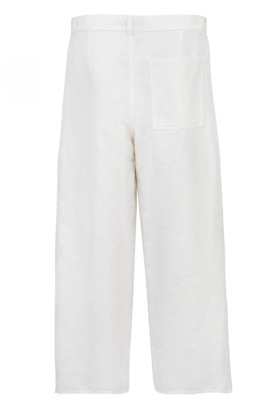 Shop Emerging Unisex Street Brand Monochrome White Organic Linen Round Trousers at Erebus