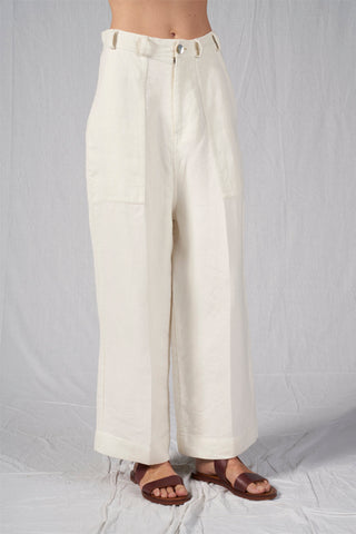 Shop Emerging Slow Fashion Conscious Conceptual Brand Cora Bellotto Ivory Wide Leg North Pants at Erebus