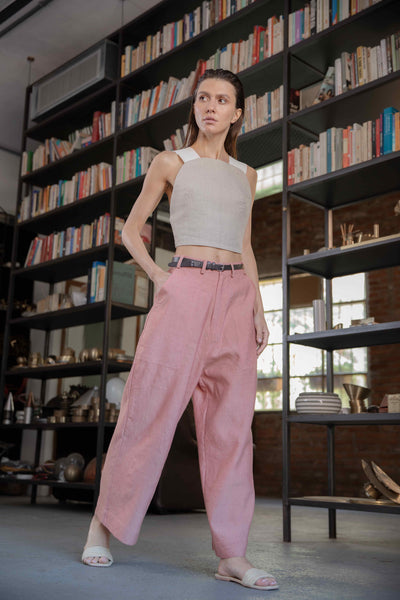 Shop Emerging Slow Fashion Conscious Conceptual Brand Cora Bellotto Dusty Pink Wide Leg North Pants at Erebus