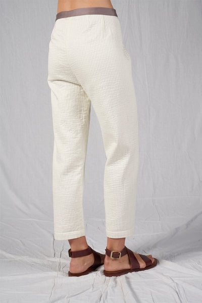 Shop Emerging Slow Fashion Conscious Conceptual Brand Cora Bellotto Ivory Cotton Prayer Cigarette Pants at Erebus