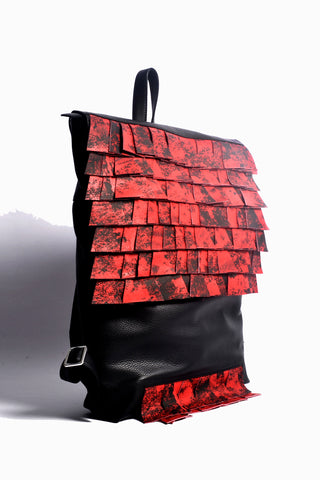 Shop emerging slow fashion accessory brand Anoir by Amal Kiran Jana Red Cut Backpack at Erebus