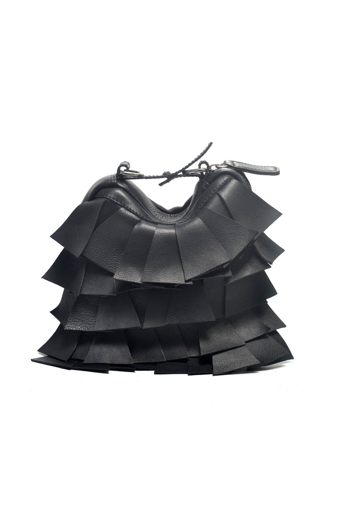 Shop Emerging Slow Fashion Accessory Brand Anoir by Amal Kiran Jana Black Cut Leather Transform Pochette at Erebus