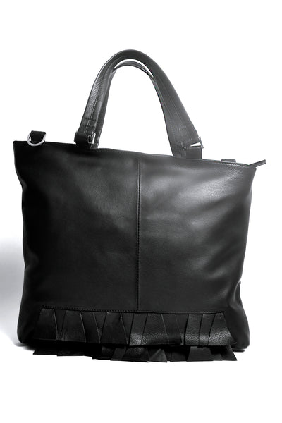 Shop Emerging Slow Fashion Accessory Brand Anoir by Amal Kiran Jana Black Cut Leather Asymmetric Tote at Erebus