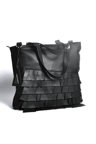 Shop Emerging Slow Fashion Accessory Brand Anoir by Amal Kiran Jana Black Cut Leather Asymmetric Tote at Erebus