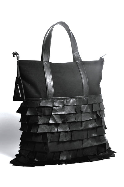 Shop Emerging Slow Fashion Accessory Brand Anoir by Amal Kiran Jana Black Cut Leather Minimal Tote at Erebus