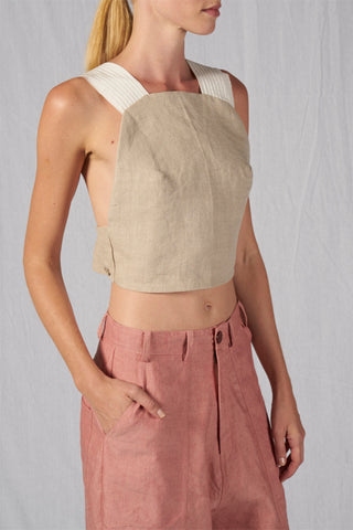 Shop Emerging Slow Fashion Conscious Conceptual Brand Cora Bellotto Sand Linen Stone Crop Top at Erebus