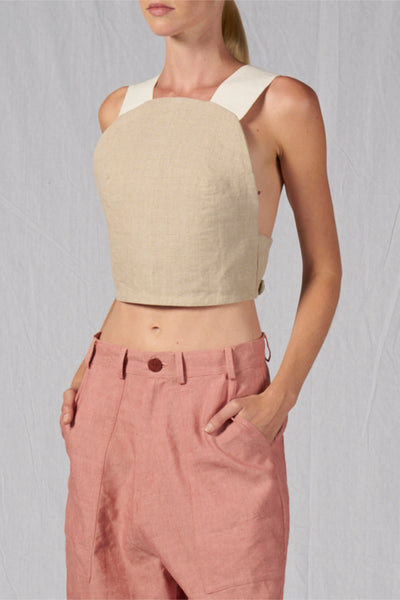 Shop Emerging Slow Fashion Conscious Conceptual Brand Cora Bellotto Sand Linen Stone Crop Top at Erebus