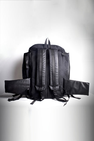 Shop emerging dark conscious fashion accessory brand Anoir by Amal Kiran Jana Black Leather Travel Backpack at Erebus